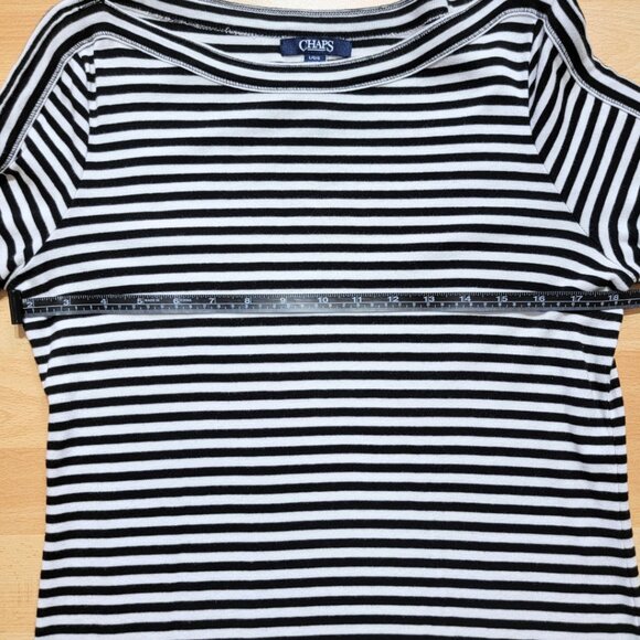 Chaps Black White Striped Suede-like Tie Up Embellished 3/4 Sleeves | Large - Picture 6 of 17